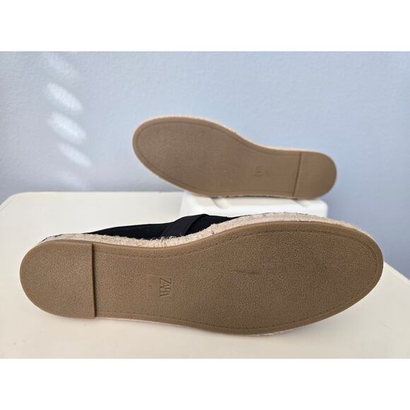 ZARA Black Espadrille Mary Janes Size 10 NWT Buckle Flats Summer It Girl Style - Picture 8 of 11